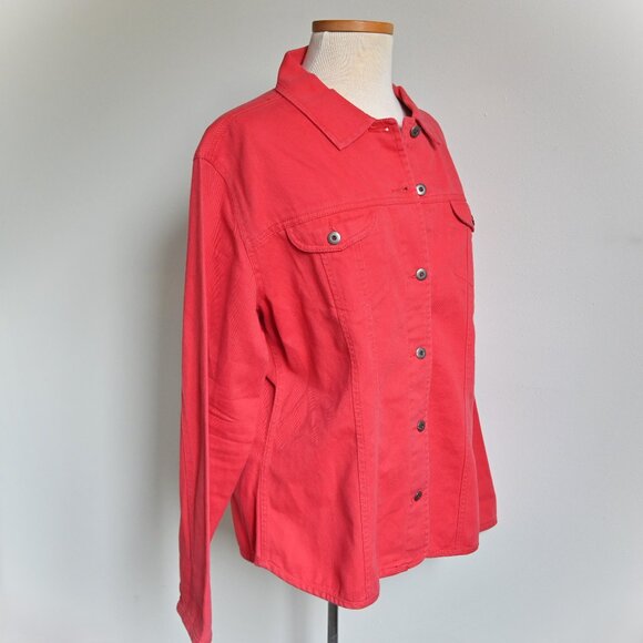 Chico's Y2K 90s Retro Biker Front Button Classic Fit Red Denim Jean Jacket Sz 3 - Picture 6 of 16